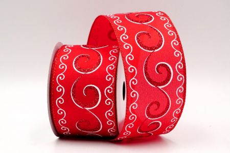 Red_Christmas Glitter Swirl Wired Ribbon_KF8769GR-7