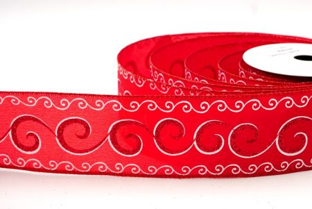 Red_Christmas Glitter Swirl Wired Ribbon_KF8769GR-7