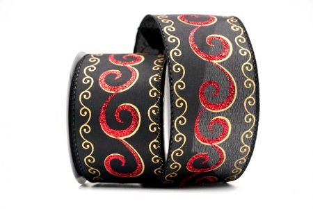 Black_Christmas Glitter Swirl Wired Ribbon_KF8770GC-53-53