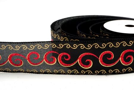 Black_Christmas Glitter Swirl Wired Ribbon_KF8770GC-53-53