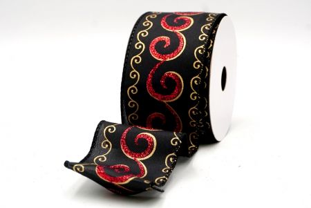 Black_Christmas Glitter Swirl Wired Ribbon_KF8770GC-53-53