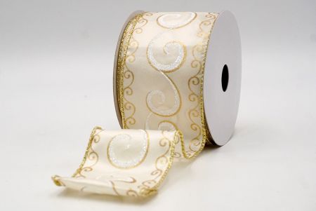 Cream_Christmas Glitter Swirl Wired Ribbon_KF8771G-2