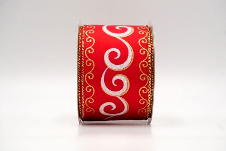 Red_Christmas Glitter Swirl Wired Ribbon_KF8771G-7