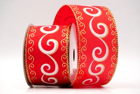 Red_Christmas Glitter Swirl Wired Ribbon_KF8771G-7