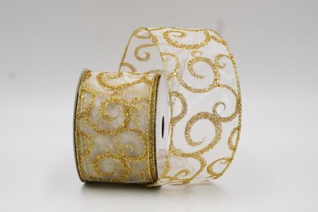 Cream White Glitter & White Fancy Swirl Curl Wired Ribbon_KF8772G-2