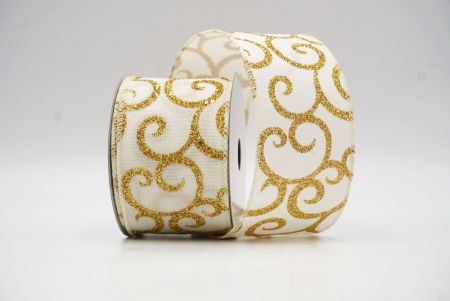 Cream White/Plain Glitter & White Fancy Swirl Curl Wired Ribbon_KF8773GC-2-2