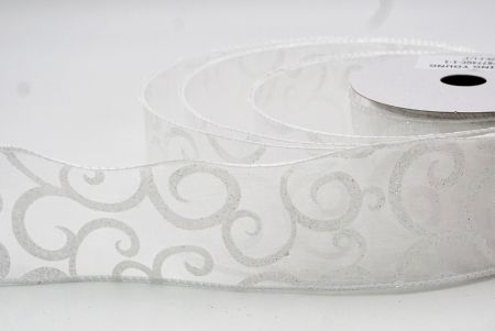 White/ Sheer Glitter & White Fancy Swirl Curl Wired Ribbon_KF8774GC-1-1