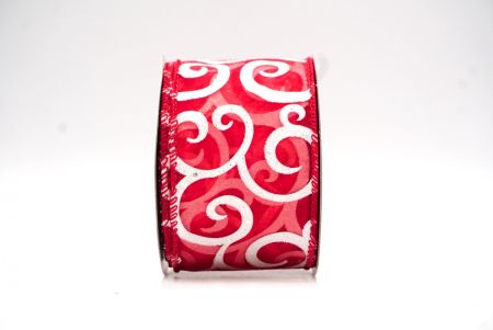 Red/ Sheer Glitter & White Fancy Swirl Curl Wired Ribbon_KF8774GC-7-7