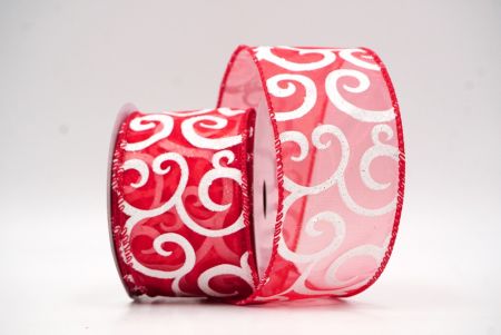 Red/ Sheer Glitter & White Fancy Swirl Curl Wired Ribbon_KF8774GC-7-7