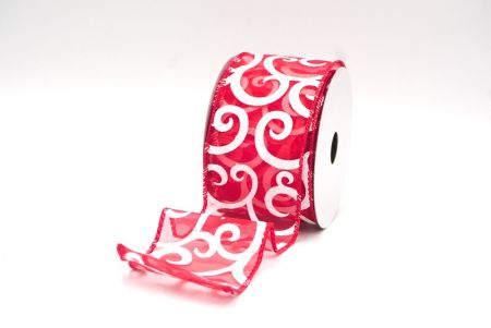 Red/ Sheer Glitter & White Fancy Swirl Curl Wired Ribbon_KF8774GC-7-7