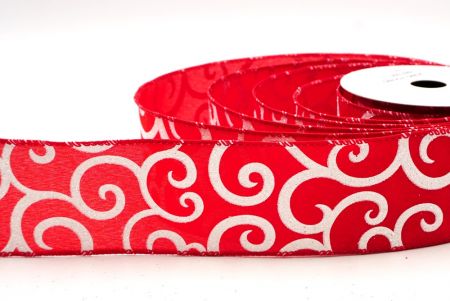 Red/Plain Glitter & White Fancy Swirl Curl Wired Ribbon_KF8776GC-7-7