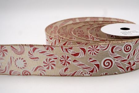 Khaki_Holiday Candy Cane Wired Ribbon_KF8780GC-13-183