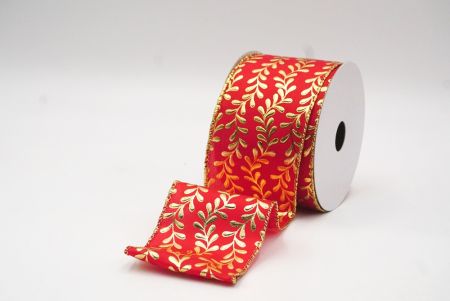 Red/Gold Foil Leaf Vines Design Wired Ribbon_KF8781G-7