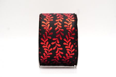 Black/Red Foil Leaf Vines Design Wired Ribbon_KF8781GC-53R-53