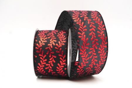 Black/Red Foil Leaf Vines Design Wired Ribbon_KF8781GC-53R-53