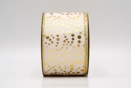 Cream/Gold_Festive Metallic Dots Wired Ribbon_KF8784G-2