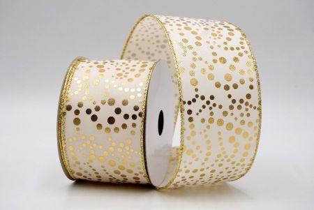 Cream/Gold_Festive Metallic Dots Wired Ribbon_KF8784G-2