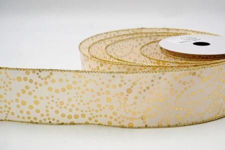 Cream/Gold_Festive Metallic Dots Wired Ribbon_KF8784G-2