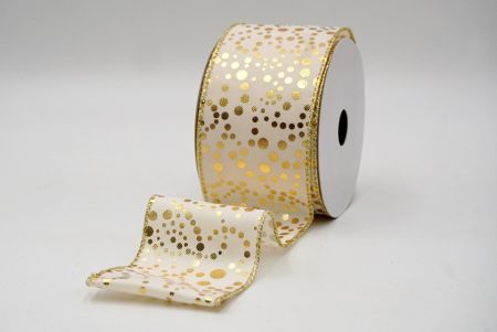 Cream/Gold_Festive Metallic Dots Wired Ribbon_KF8784G-2