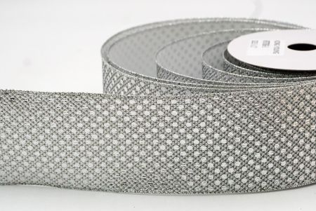 White/silver Small Foil Polkadots Wired Ribbon_KF8788G-1