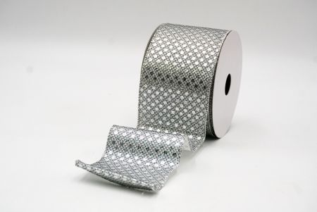 White/silver Small Foil Polkadots Wired Ribbon_KF8788G-1