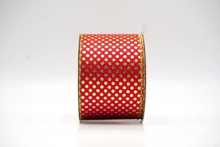 Red/Gold Small Foil Polkadots Wired Ribbon_KF8788G-7