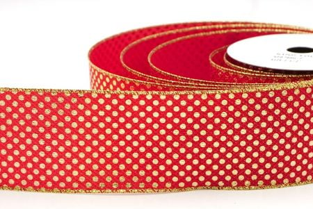 Red/Gold Small Foil Polkadots Wired Ribbon_KF8788G-7