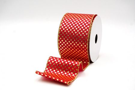 Red/Gold Small Foil Polkadots Wired Ribbon_KF8788G-7