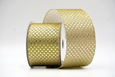 Cream White/Gold Small Foil Polkadots Wired Ribbon_KF8788GV-2