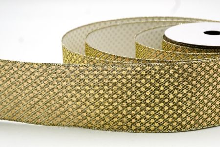 Cream White/Gold Small Foil Polkadots Wired Ribbon_KF8788GV-2