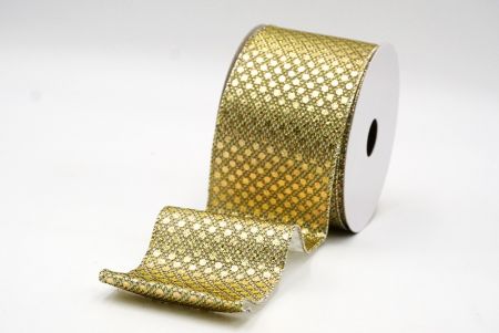 Cream White/Gold Small Foil Polkadots Wired Ribbon_KF8788GV-2