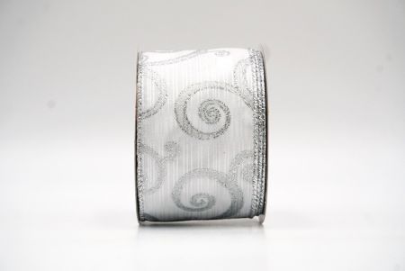 White/silver Glitter Swirl Design Wired Ribbon_KF8790G-1