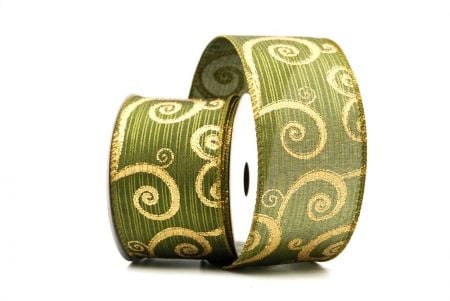 Matcha green Glitter Swirl Design Wired Ribbon_KF8790GC-16-220