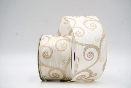 Cream White Glitter Swirl Design Wired Ribbon_KF8790GC-2-2