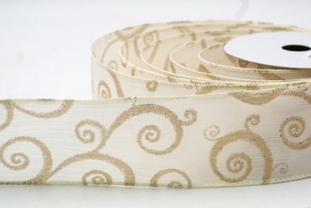 Cream White Glitter Swirl Design Wired Ribbon_KF8790GC-2-2