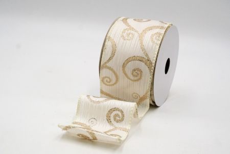 Cream White Glitter Swirl Design Wired Ribbon_KF8790GC-2-2