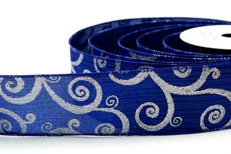 Royal Blue Glitter Swirl Design Wired Ribbon_KF8790GC-4-151