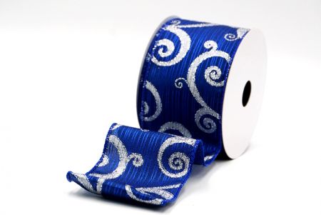 Royal Blue Glitter Swirl Design Wired Ribbon_KF8790GC-4-151