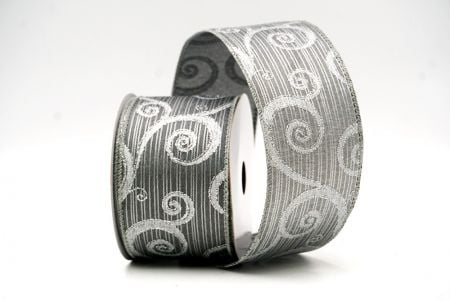 Silver gray Glitter Swirl Design Wired Ribbon_KF8790GC-50-123