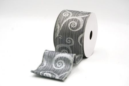 Silver gray Glitter Swirl Design Wired Ribbon_KF8790GC-50-123