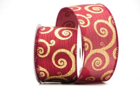 Burgundy Glitter Swirl Design Wired Ribbon_KF8790GC-8-8