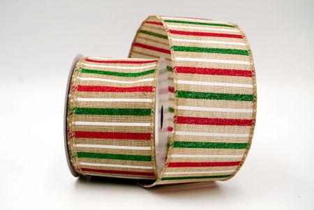 Nastro Metallico a Strisce Festive Khaki_Sparkling Holiday Stripe Wired Ribbon_KF8792GC-13-183