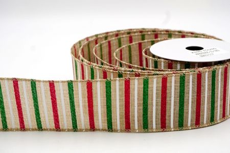 Khaki_Sparkling Holiday Stripe Wired Ribbon_KF8792GC-13-183