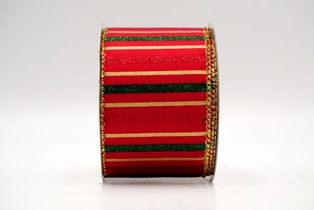 Nastro Metallico a Strisce Festive Rosso_Sparkling Holiday Stripe Wired Ribbon_KF8793G-7