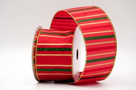 Nastro Metallico a Strisce Festive Rosso_Sparkling Holiday Stripe Wired Ribbon_KF8793G-7