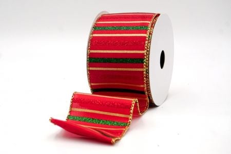 Nastro Metallico a Strisce Festive Rosso_Sparkling Holiday Stripe Wired Ribbon_KF8793G-7