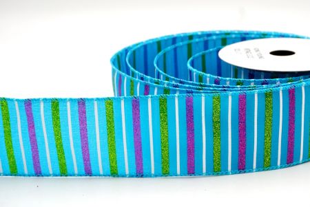 Nastro Metallico a Strisce Festive Blu Chiaro_Sparkling Holiday Stripe Wired Ribbon_KF8794GC-12-213