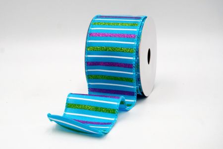 Nastro Metallico a Strisce Festive Blu Chiaro_Sparkling Holiday Stripe Wired Ribbon_KF8794GC-12-213