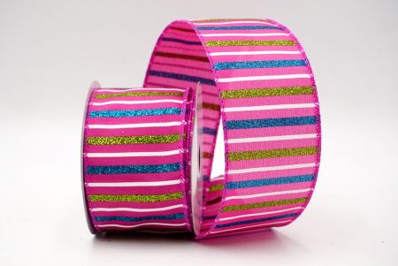 Nastro di Rame Rosa Fluo con Strisce Festive Glitterate_KF8794GC-40-40