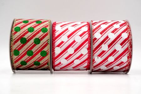 Christmas Stripes and Dots Wired Ribbon - Christmas Stripes and Dots Wired Ribbon